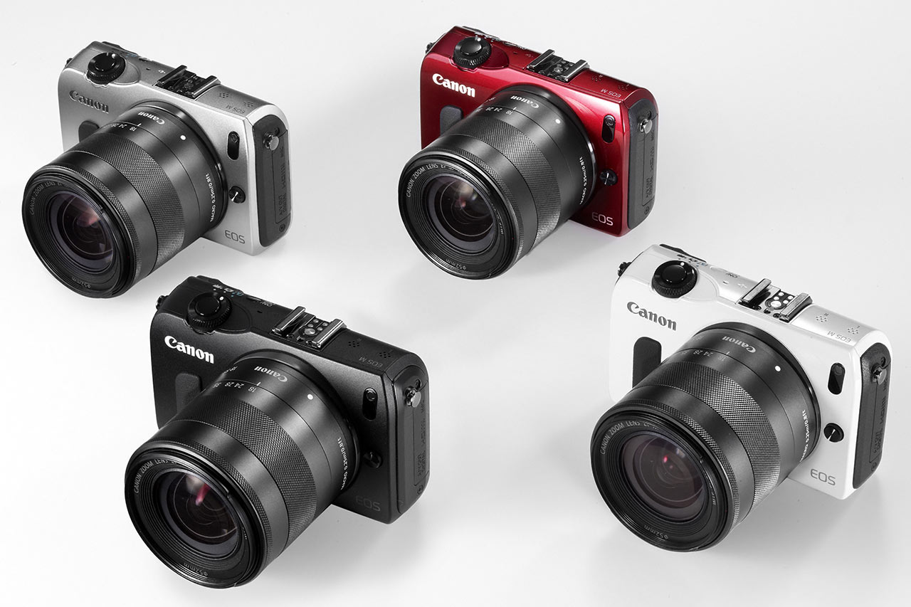 4 colours of EOS M with EF-M 18-55mm STM
